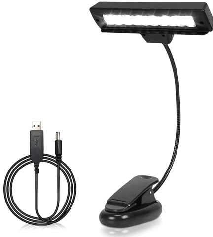 Notenpultleuchte, 27x14x8cm 360° Flexibler Clip auf Klavierlampe 10 LED Buchlampe Musikerlampe USB Wiederaufladbar Leselampe Arbeitslicht Augenpflege Bett Lampe für Nachtlesen Arbeiten Studieren