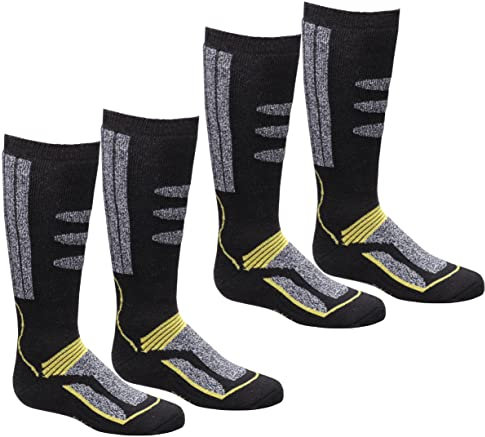 BestSale247 2 Paar Kinder-Damen Herren Skisocken Skistrumpf Funktionssocken Snowboard für Wintersport mit Spezial-Polsterung (2 Paar/Gelb, 23-26)