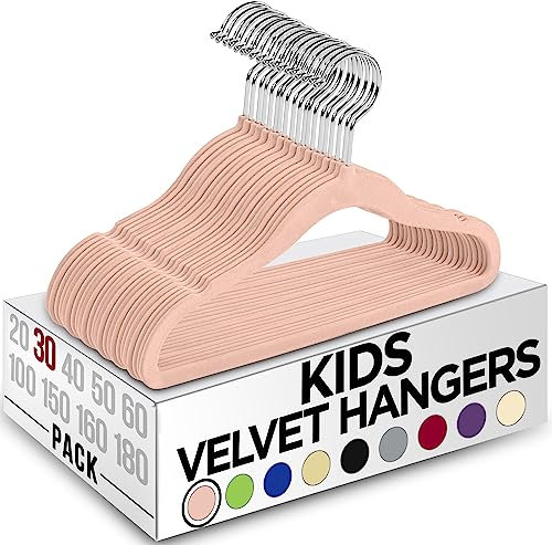Utopia Home Kinder-Kleiderbügel aus Samt (30 Stück) – 27,9 cm (11 Zoll) robuster Baby-Kleiderbügel – rutschfest für den täglichen Gebrauch (Rosa)