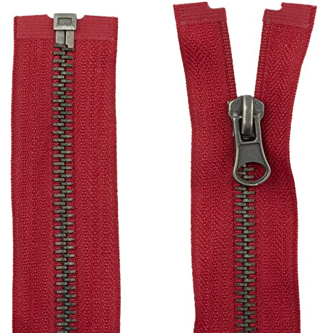 Aerzetix - C61550 - Cerniera Lampo N°5 separabile 60cm in Metallo Vintage - tiretto Decorativo - Colore Rosso Lampone - cursore pelletteria Cucito Gonna Jeans merceria
