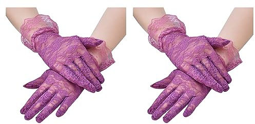 COSFAN 2 Pcs Ladies Lace Gloves,Guantes cortos de encaje de novia de la boda del partido del té,Vintage Sheer Floral Lace Wrist Length Gloves for Wome