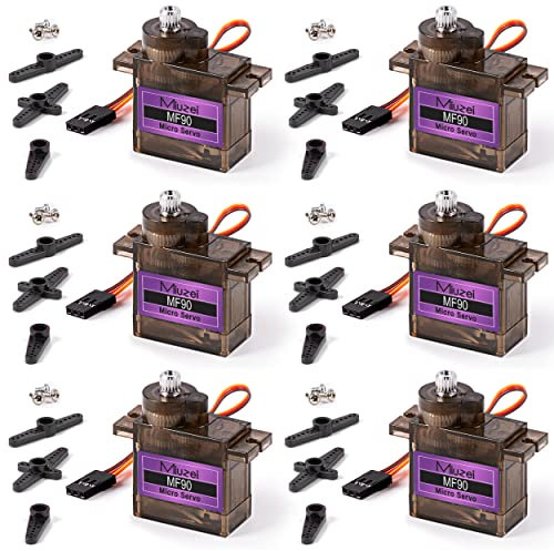 Miuzei Servomotor Metall Zahnräder 6 Stück RC 9G Micro Servo 180 Grad mini Motor für Arduino Modellbau Roboter Arm Flugzeug 1/10 1/8 Car Boot mit Servokabel Horn
