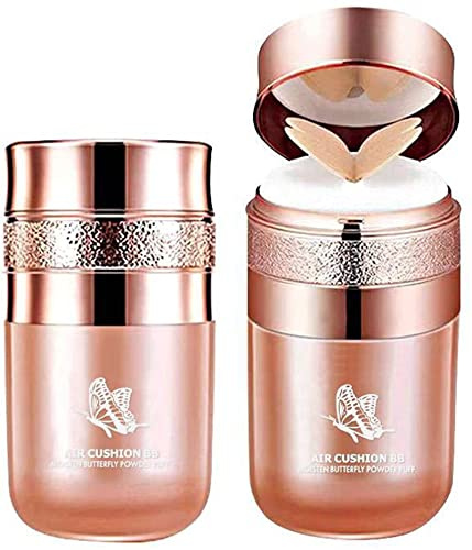 Butterfly Cushion BB Cream, Air Cushion CC Cream BB Cream, Moisturizing Concealer, Bright Makeup Base Long Lasting with Butterfly Makeup Sponge Air Cushion BB Cream (2PCS)