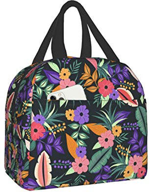 XVBCDFG Fiambrera exótica floral (6), fiambreras con aislamiento Bento Box, bolsa de almuerzo impermeable reutilizable con bolsillo frontal para oficina, pic