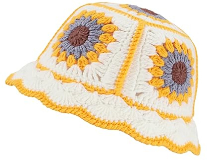 JiaTL WeyJia Chapeau bob en Crochet pour Femme tricoté à la Main Pliable Tendance Mignon Confortable et décontracté, B-Tournesol, Taille Unique