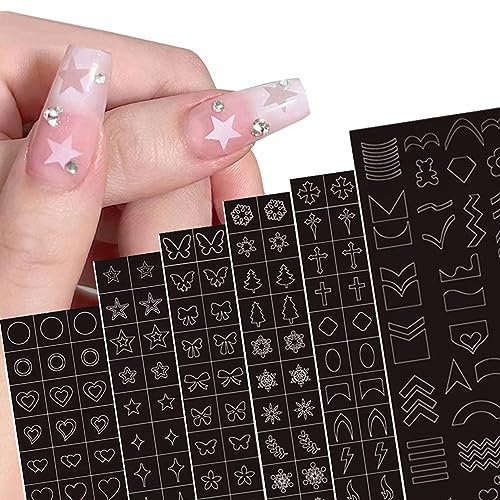 NICENEEDED Airbrush Nagelaufkleber Nagelschablonen, Französische Nagelaufkleber-Druckschablonen-Schablonenwerkzeug, Hohles 3D Selbstklebendes Design Schmetterling Stern Herz Kreuz DIY Nail Art Manikür