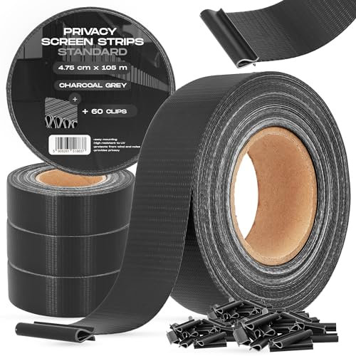 Valla Tiras Protectora Privacidad Pantalla Proteción 4,75 cm x 105 m Opaca Anti-UV Resistente Viento Sol Balcones Jardines Tiras de Sujeción 60 Clips Fijación