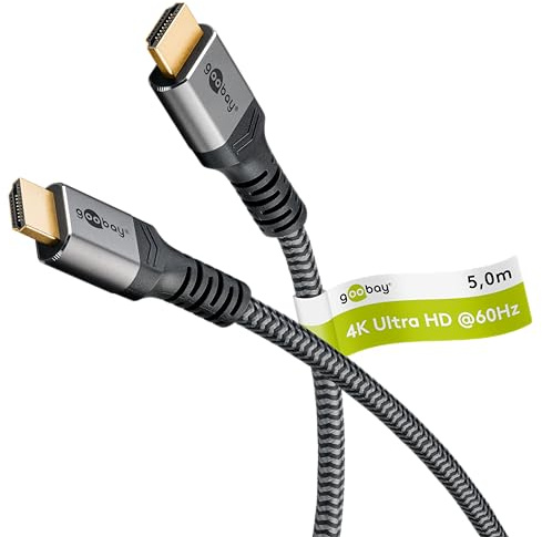 goobay High Speed 2.0 HDMI Kabel mit Ethernet - Vergoldete Stecker, Ultra HD Auflösungen bis zu 4K @ 50/60 Hz, HDMI für Laptop, PS5, Xbox, Apple TV 4K, Fernseher Zubehör - 5m Grau 64996