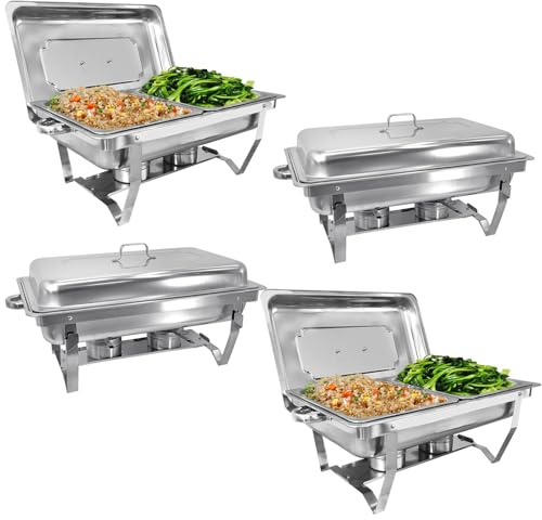 Jacgood Chafing Dish Edelstahl Buffet-Set Warmhaltebehälter Speisenwärmer Wärmebehälter Rechaud für Catering, Buffet und Party (4 Set 1x2 GN-Behälter)