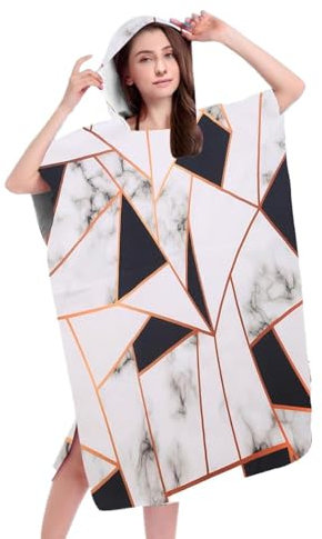 FEBE Badeponcho Bademantel Fliesen Damen Herren 145x80 cm Badetuch mit Kapuze Surf Poncho Mikrofaser Kuschelig Schnelltrocken