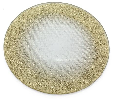 Carousel Home Champagne Gold Swirl Mirrored Glass Glitter Coaster | Round Mirror Glass Display Candle Plate | Mirrored Candle Tray - 10cm