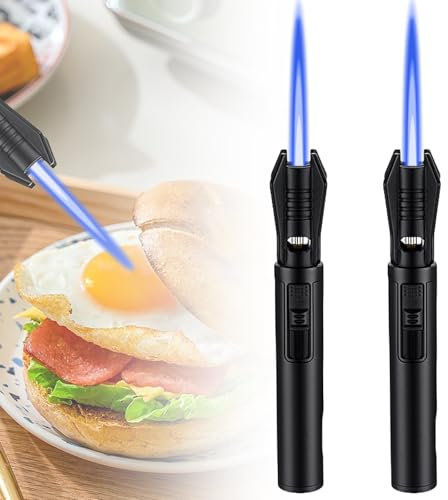 2 Stück Jetflamme Feuerzeug: Sturmfeuerzeuge Gas Nachfüllbar Winddichtes Feuerzeuge Einstellbare Flamme Feuerzeug Gasfeuerzeug Sturmfeuerzeug Abschließbar Sturmfeuerzeug für Grill,Kamin(Ohne Butangas)