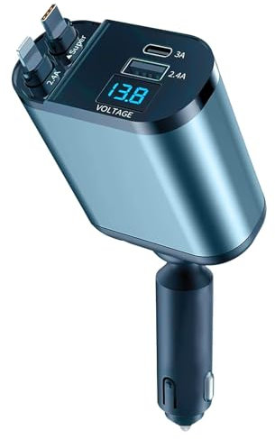 Allume Cigare USB C, Retractable Chargeur Voiture 87W, 4 en 1 Adaptateur Prise 12V, Voyage Accessoire Voiture, Cadeau Anniversaires Pâques Thanksgiving Noël, pour iProduit/Samsung Galaxy/Android/Pad