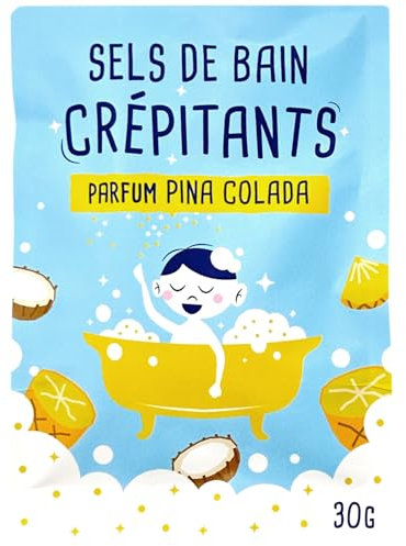 French Tendance - Sel de Bain Crépitant - Produit Moussant - Détente et Relaxation Corps - Pour Homme, Femme et Enfant - Senteur Pina Colada - 30 gr