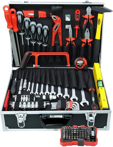 Famex 745-47 Mallette à Outils en Aluminium Rangement, Caisse Alu Remplie avec Kit d'Outils de Qualité Supérieure - Pour la Maison, le Garage, l'Atelier - Boîte à Outils Complète