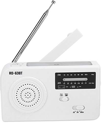 Emergency Hand Crank Radio Solar Wind Up Radio with USB Phone Charger,Flashlight,Portable AM/FM Radio for Outdoor (White)
