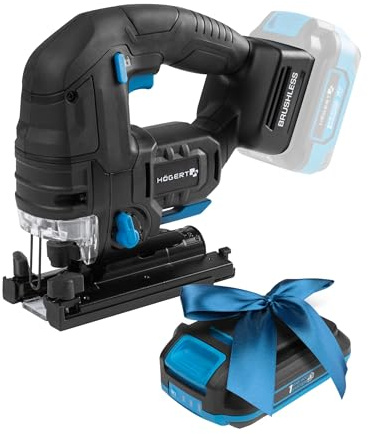HÖGERT TECHNIK sladdlös pendellyftsåg 18 V, borstlös motor, trådlös, 0–2600 varv/min, 26 mm bladlyft, 4-stegs bladsvängning, verktygsfritt bladbyte, LED, aluminiumuttag PROMO 2,0 Ah