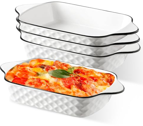 Juego de 4 platos pequeños de cerámica, con asas, horno, microondas y airfryer, perfectos para gratinar, pasta, postres y más, pequeña fuente para hornear para 1 persona