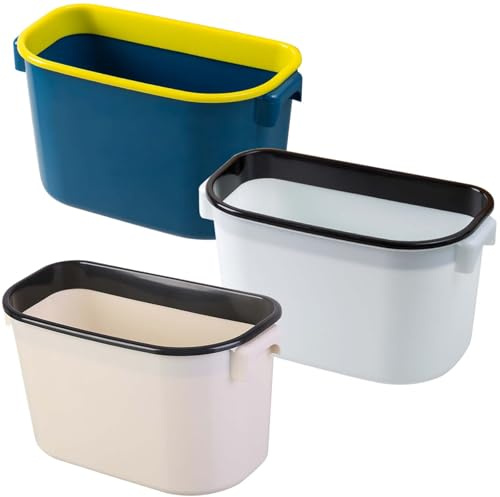 Luxvara 3 Pezzi Pattumiera da Appendere, Secchio Sospeso, Contenitore Sospeso per Cucina Bagno Camper Ufficio (Bianco/Beige/Blu)