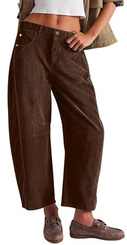 Generisch Pantalon en velours côtelé pour femme - Taille moyenne - Couleur unie - Jambe large - Confortable - Avec rivets - Jean en velours côtelé - Pour l'extérieur et l'hiver - Avec poches et