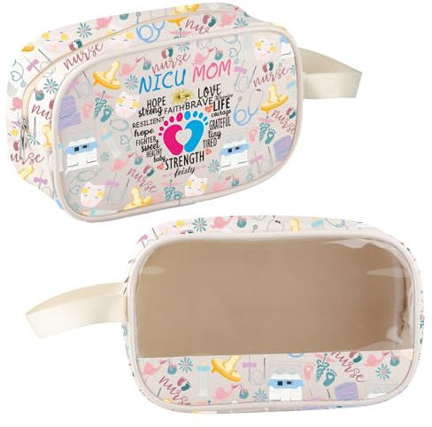 MBMSO NICU Mom Gifts for Preemie Mom Makeup Bag NICU Nurse Gifts Pediatric Nurse Gifts NICU Warrior Mama Clear Cosmetic Pouch (NICU MOM Clear Bag)