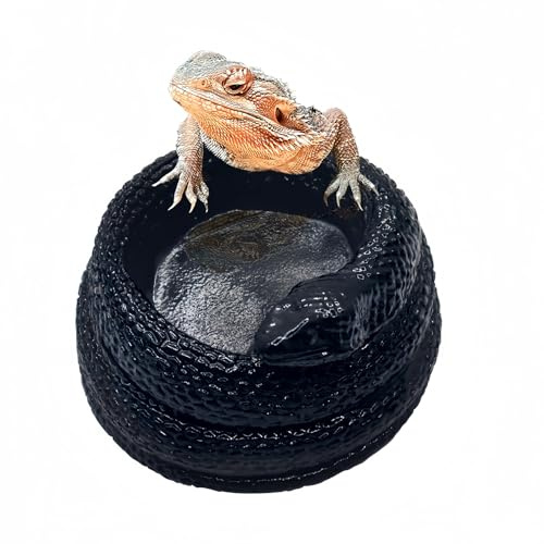 Snake-Shaped Reptile Water Dish & Food Bowl - Small Resin Terrarium Bowl for Bearded Dragon, Leopard Gecko, Hermit Crab, Tortoise, Frog, Lizard, Snake Habitat Tank Accessories