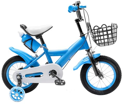 JJsdwin Children's Bicycle, 12'' Kids Bike with Water Bottle Holder, Beginner Bikes for 2-4 Years Old Boys and Girls, Max Bearing Capacity 80kg | Blue