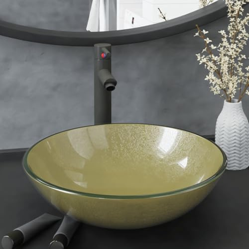 Genérico Lavabo de baño Grifo&desagüe de Empuje Vidrio Templado dorado-3098462