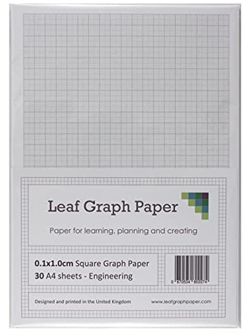 Leaf Graph A4 Engineering Graph Paper, 1mm (0.1cm) Squared Grid, 30-Leaf Pack for Technical Drawing, Mathematical Calculations, and Precision Sketching