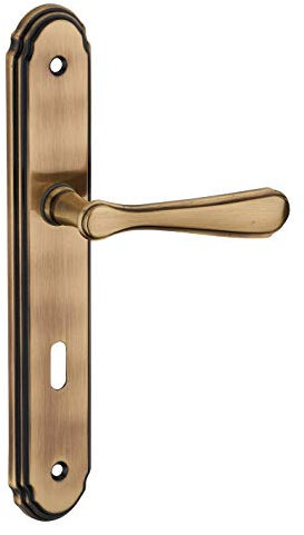 THIRARD - Ensemble de Poignées pour Porte de Chambre Arthemis - Acier Embouti - Usage Pratique - Trou de Clé - Carré 7 mm - Entr'Axes 195 mm - Finition Laiton Patiné - Jaune/Doré