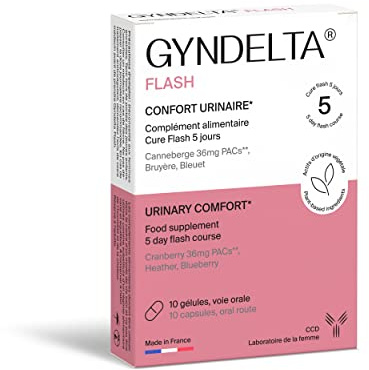 Gyndelta Flash 36mg, 10 Gélules - Confort Urinaire - Complément alimentaire à base de canneberge/cranberry, bleuet et bruyère - Laboratoire CCD