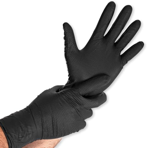 50 Stück Hygostar Nitrilhandschuhe Power Grip Long | puderfrei, Packung, schwarz, 10/XL, L: 30cm, Nitrilhandschuhe, Einmalhandschuhe, Einweghandschuhe, Gastronomiehandschuhe, Industriehandschuhe