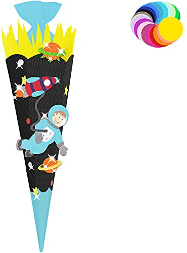 alles-meine.de GmbH Craft Set – School Cone Choice of Colours & Sizes 70/85/100 cm – Astronaut & Rocket – Choice of Colours – Craft School Cone – Sugar Bag for DIY Crafts B.