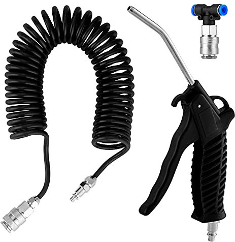 Knpwer Pistolet de Soufflage d'air 5m, Air Comprimé Tuyau Spirale, Tuyau Flexible Camion pour Nettoyage Poussière Prise （4 * 6mm）