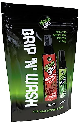 gloveglu Grip N Wash Goalkeeper Glove Spray Bundle Contains gloveglu 120ml MEGAgrip Goalkeeper Grip Spray 50ml Premium Wash Prepare Glove