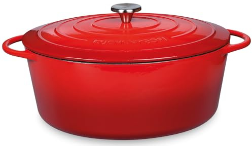 Küchenprofi Rostiera in ghisa con coperchio, interno rosso/nero, 40 cm, per forno olandese, smaltata, per tutti i piani cottura (compresi quelli a induzione), per brasare, cuocere al forno, arrostire