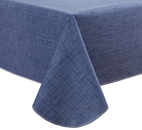 Pioggia Vinyl Tablecloth with Flannel Backing Rectangle Waterproof Oil-Proof Plastic Table Cloth Wipeable PVC Table Cover for Indoor and Outdoor (Blue, 60 x 120 Inch)