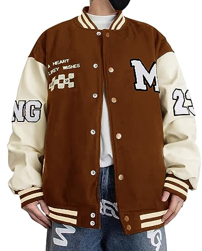 Covisoty College Jacke Herren Übergangsjacke Damen Sportjacke Varsity Jacket Patchwork Collegiate Baseballjacke Stehkragen Streetwear