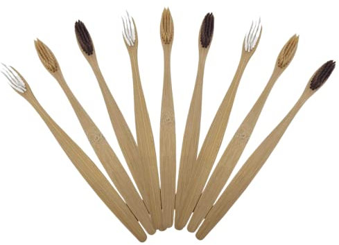 ZYBUX - Bambus-Zahnbürsten mit weichen Borsten | 9 Stück natürliche Bambus-Zahnbürste | umweltfreundliche natürliche Holzzahnbürste | biologisch abbaubarer Griff | BPA-freie Zahnbürsten