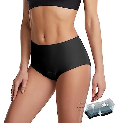 Damen perioden bademode zum Schwimmen periodenunterschwäsche Starke blutung Saugfähige Bikini Slip Unterwäsche für Schwangerschaft und Wochenbett Badehose Strandhose (Schwarz,M)