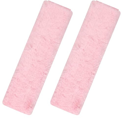 Rumyve Faux Rabbit Hair Seat Belt Cover, Car Seat Belt Shoulder Pad, 2PCS Winter Plush Safety Strap Covers, Adult and Child Suitable for Car Seat Belt Backpack Shoulder Bag (Pink)