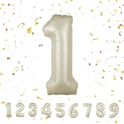 Ballon Chiffre Anniversaire 1,Ballon Numéro 1 Beige,40101cm Géante Hélium Ballons Gonflables XXL,Ballon numéro Décoration d'anniversaire S'envole avec de l'hélium