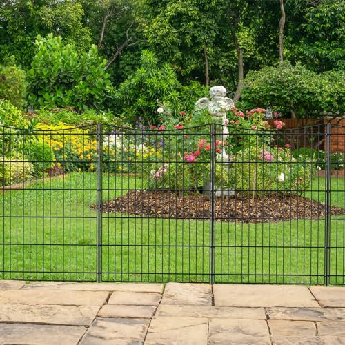 INJOPEXI Decorative Garden Fence Panels, 6 Pieces, 13ft(L)×36in(H), Black Metal, Rustproof, No Dig, Temporary Animal Barrier, Outdoor Dog Fence for Yard Patio