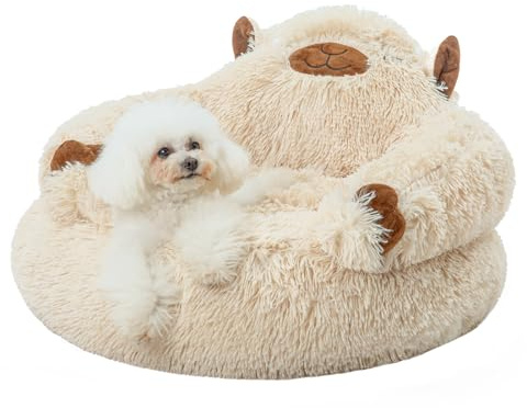 Jiupety Letto calmante per cani e gatti, accogliente ciambella carino letto per cani di piccola taglia, anti ansia, rotondo, L (68,6 x 68,6 x 20,3 cm) per animali domestici fino a 12,7 kg, cammello