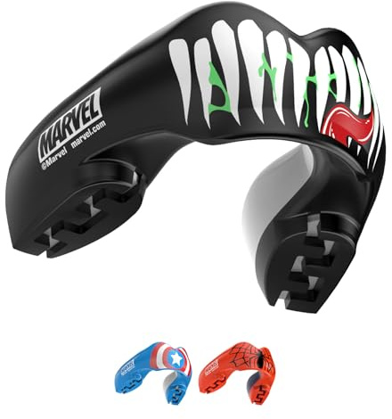 Marvel Venom Protector bucal deportivo para aparatos ortopédicos, talla única, con funda para boxeo, MMA, rugby, artes marciales, judo y todos los deportes de contacto
