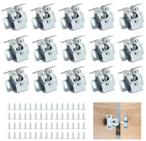 15 Stück Möbelschnäpper, Doppel-Rollenschnäpper, Schrankverschluss mit Schrauben, Kleiderschrank Tür Ball Roller Catch, Schnappverschluss Möbel, Türschnapper für Schränk Schranktüren