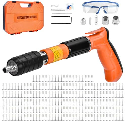 DkevEu Pistola Sparachiodi con 220 Chiodi per Sparachiodi, Pistola Chiodi Parete Rivettare Strumento, Chiodatrice Decorativa per Calcestruzzo, Manuale per Unghie in Acciaio Regolabile a 5 Velocità