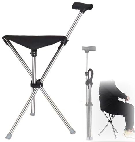 Bastón Plegable,Bastones para Adulto Mayor con Silla Plegable,Ajustable de Muleta con Tres Patas para Descansarse Muleta Sillla para Caminar Viajar,Carga Máxima de 100 Kg