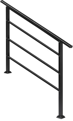 Outopee Wrought Iron Exterior Handrail - Adjustable Outdoor Stair Railing for 1 to 4 Steps With Installation Kit for Stairs, Garden, House Entrance, Backyard & Balcony