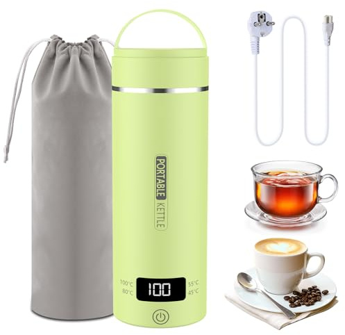 Bollitore elettrico da viaggio piccolo, 500 ml, piccolo bollitore da viaggio, ad alta velocità, mini bollitore portatile in acciaio inox 316, chiusura automatica, per tè, caffè (verde)